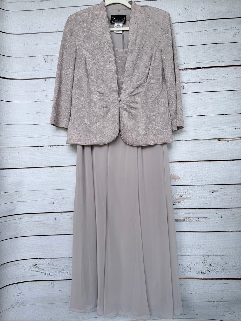 Alex Evenings Dusty Blush Two-Piece Embroidered Jacket Maxi Dress - Picture 2 of 4